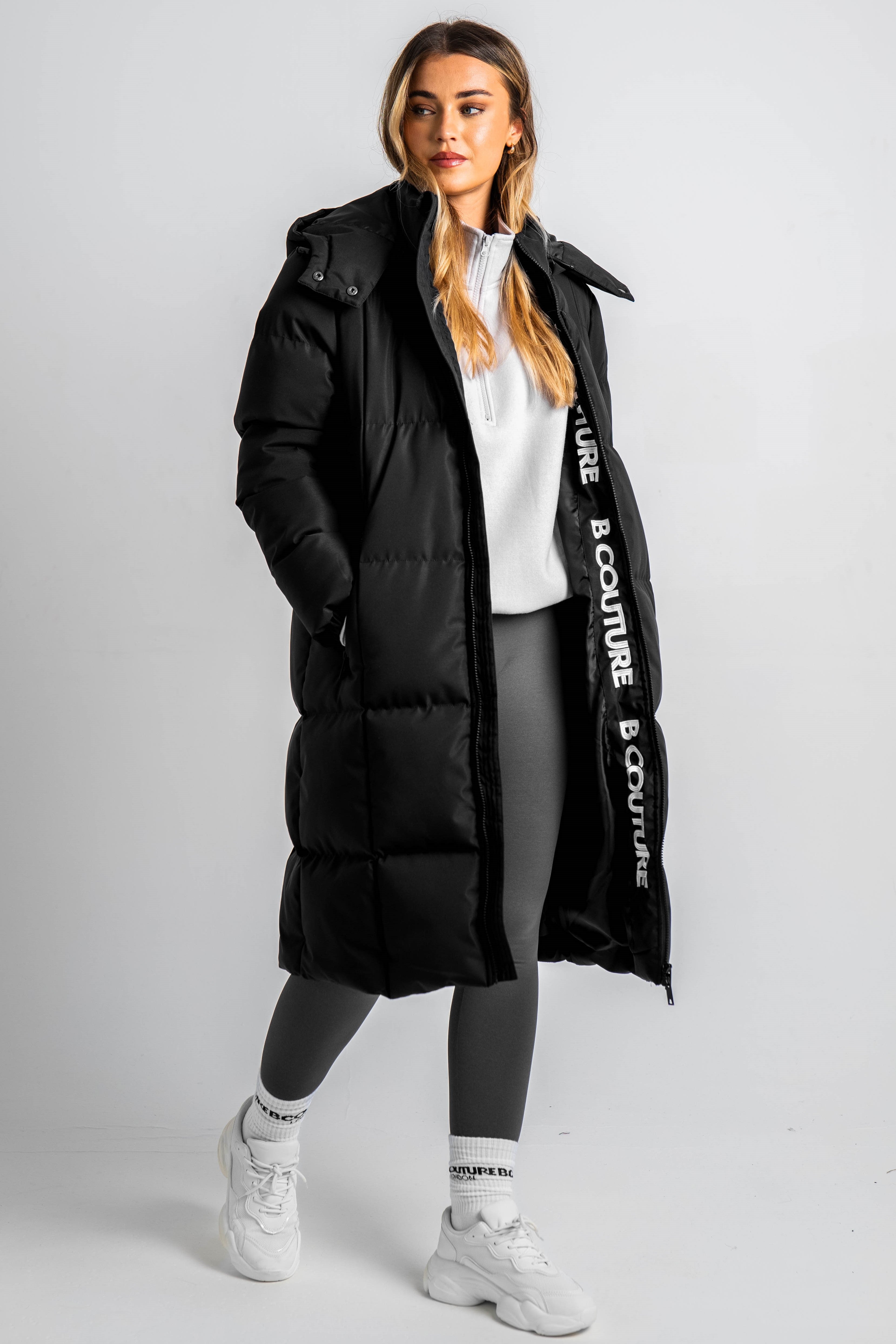 Longline puffer coat black on sale