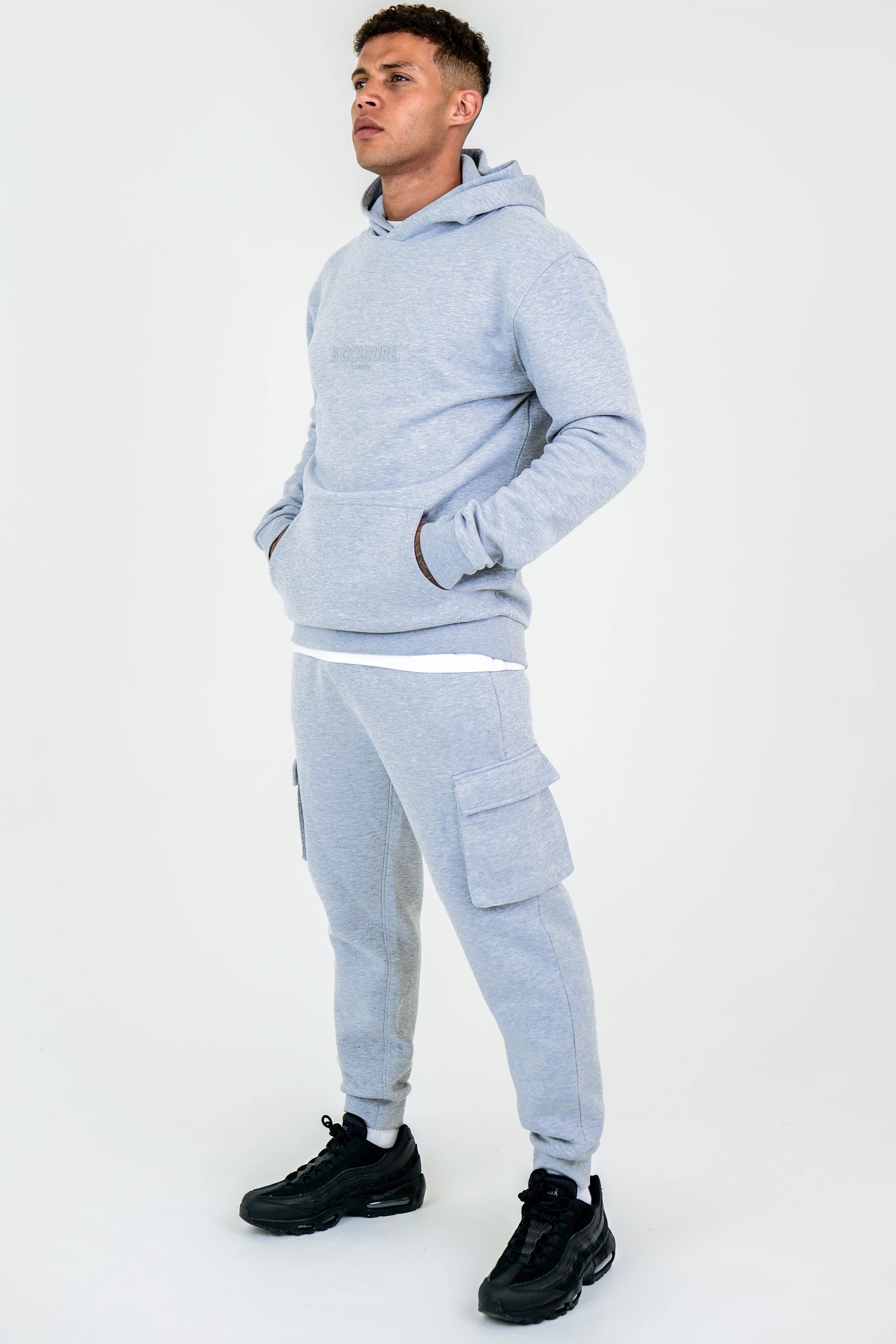 Compton Street Cargo Fleece Tracksuit Grey Marl