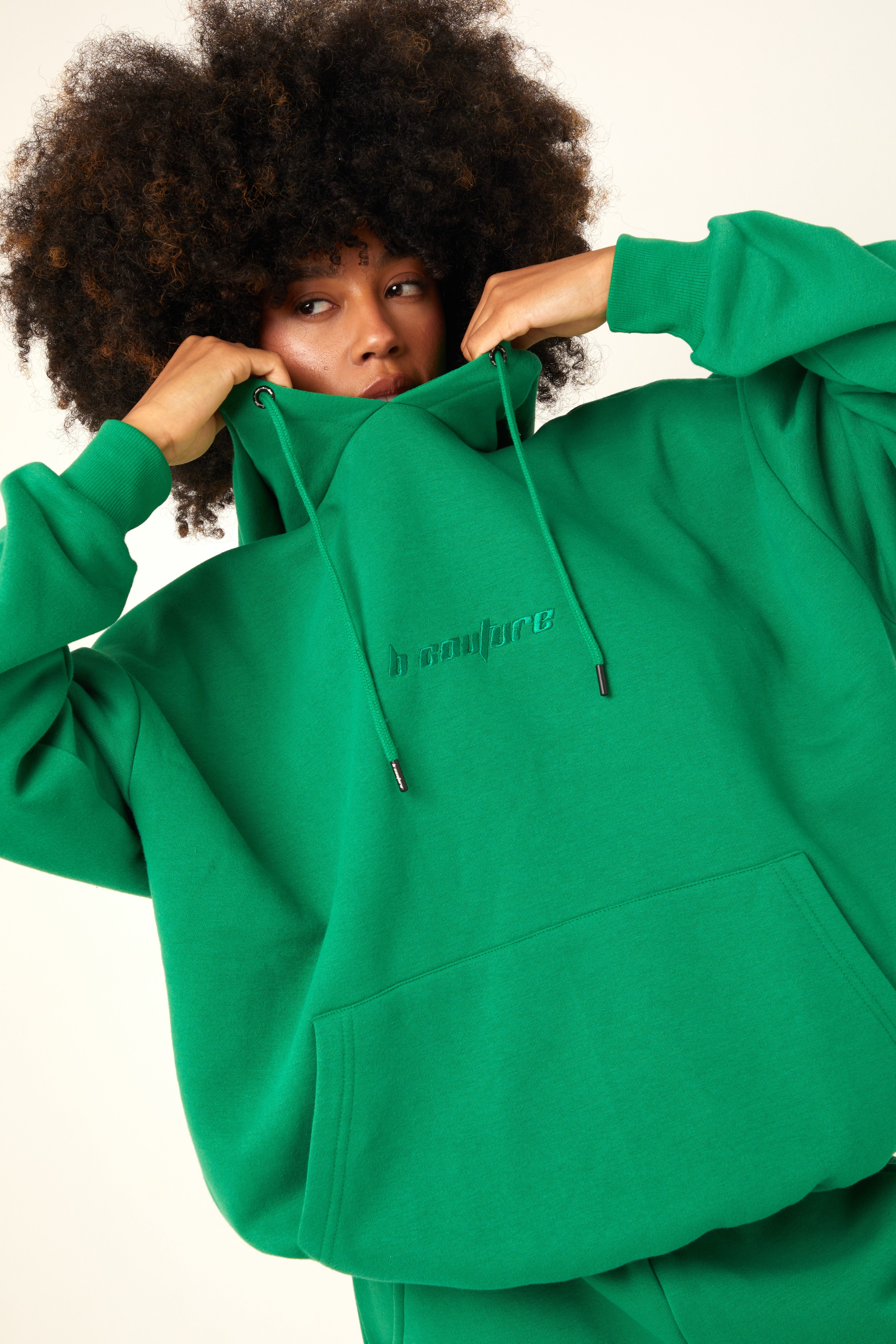 Womens Oversized Full Tracksuit Plain Green Fleece Matching Hoodie Jogger Co ord Set Loungewear B Couture