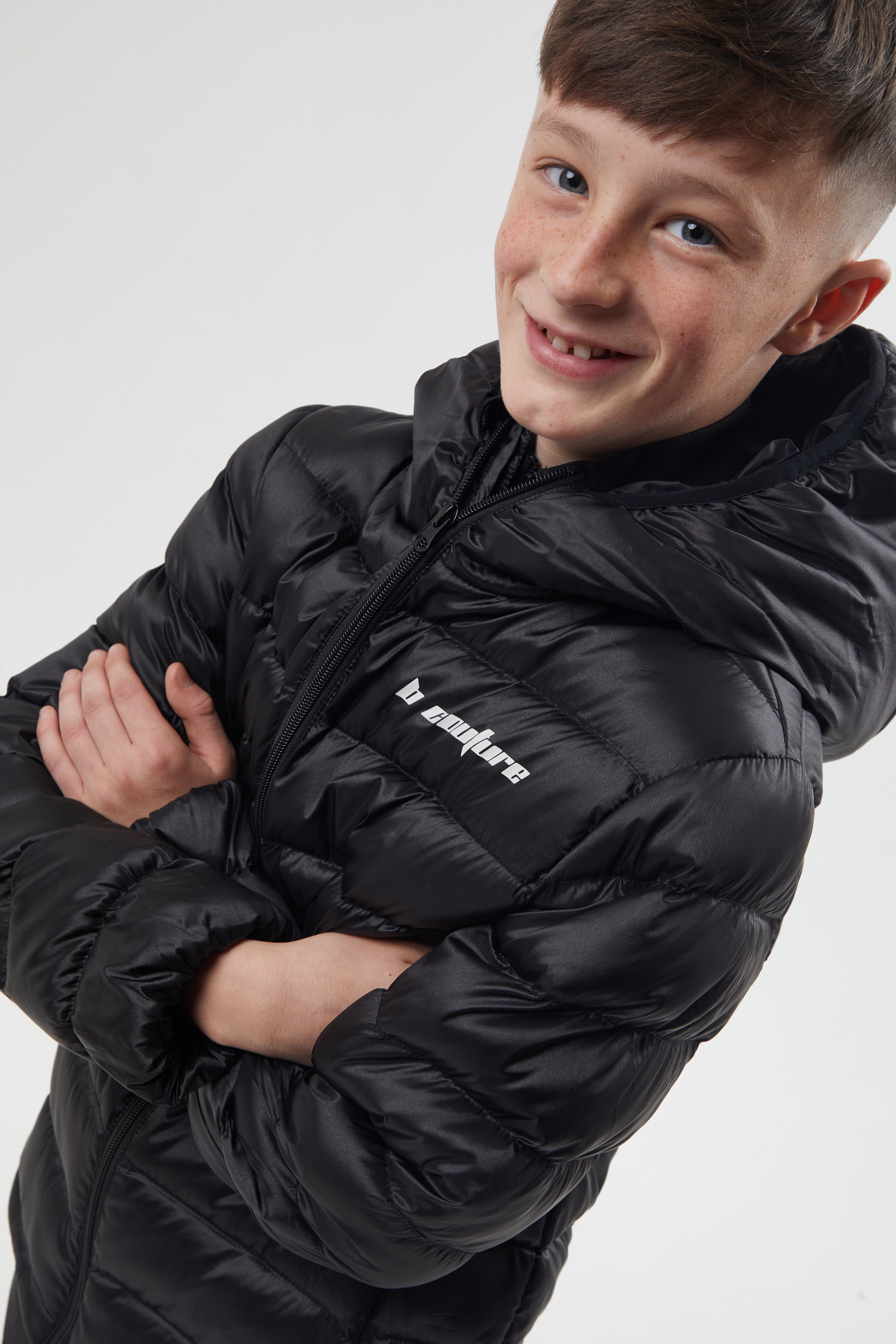 Boys Lightweight Down Hooded Jacket Winter Outerwear Casual In Black B Couture