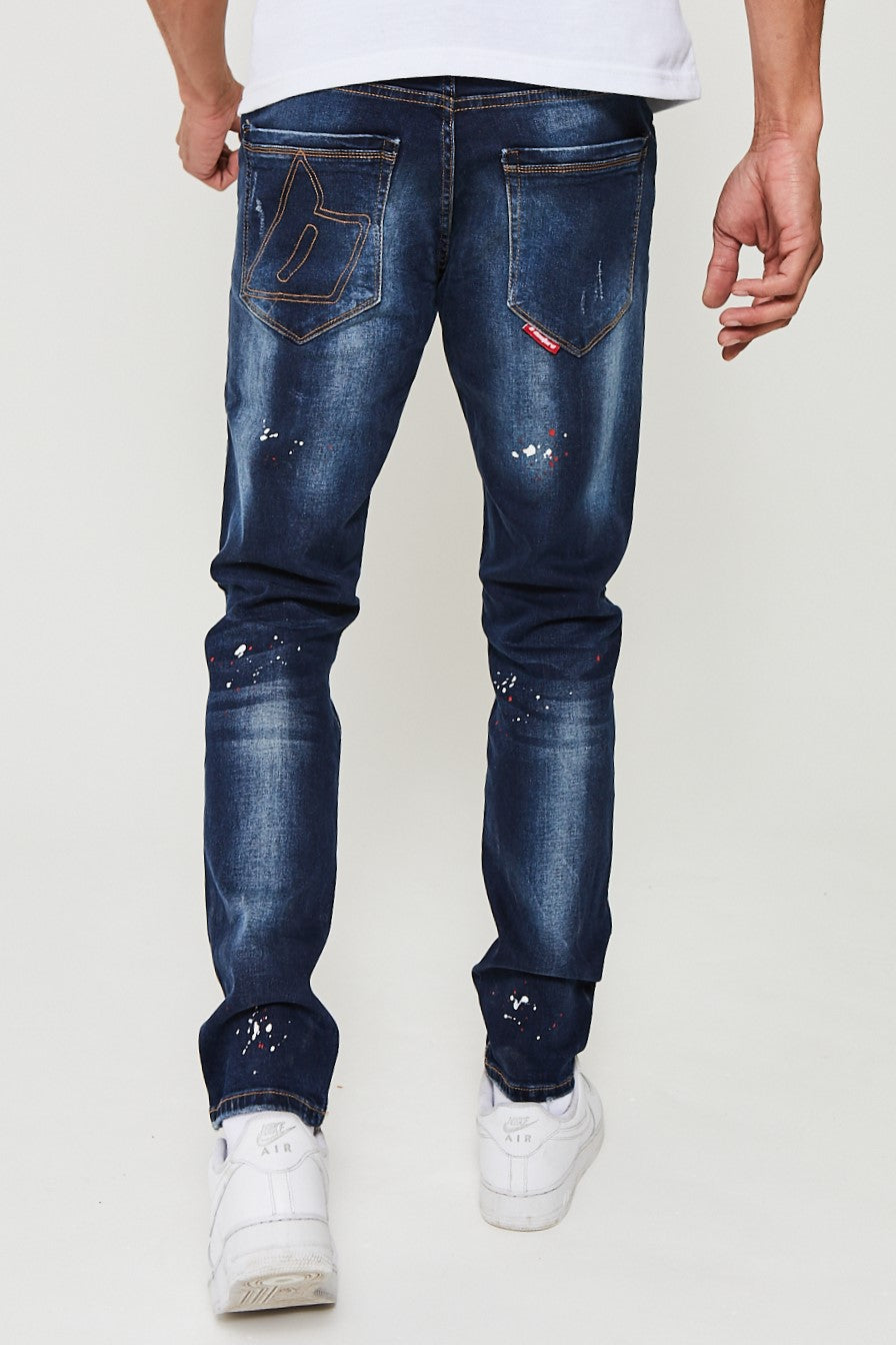 Mens Jeans Tapered Slim Black Paint Splatter Ripped Distressed Denim  Streetwear – B Couture