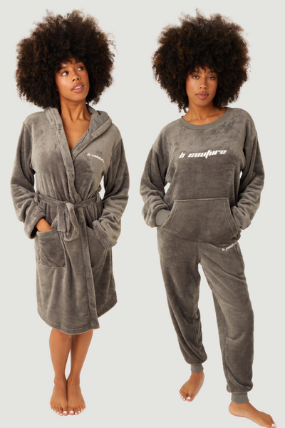 Fluffy Robe & Fluffy PJ Set Nightwear Bundle, Full Length Sleeves
