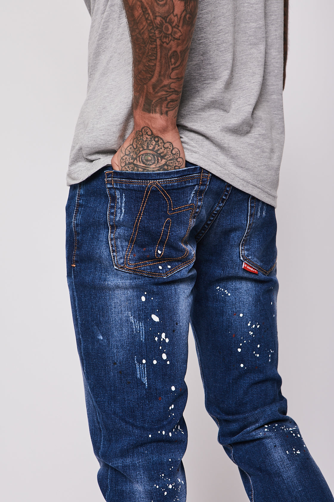 Blue store painted jeans