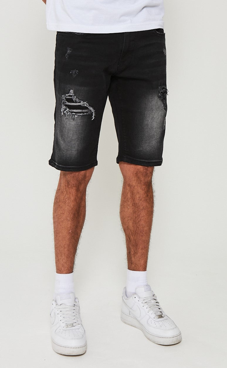 Black denim shorts mens hot sale ripped